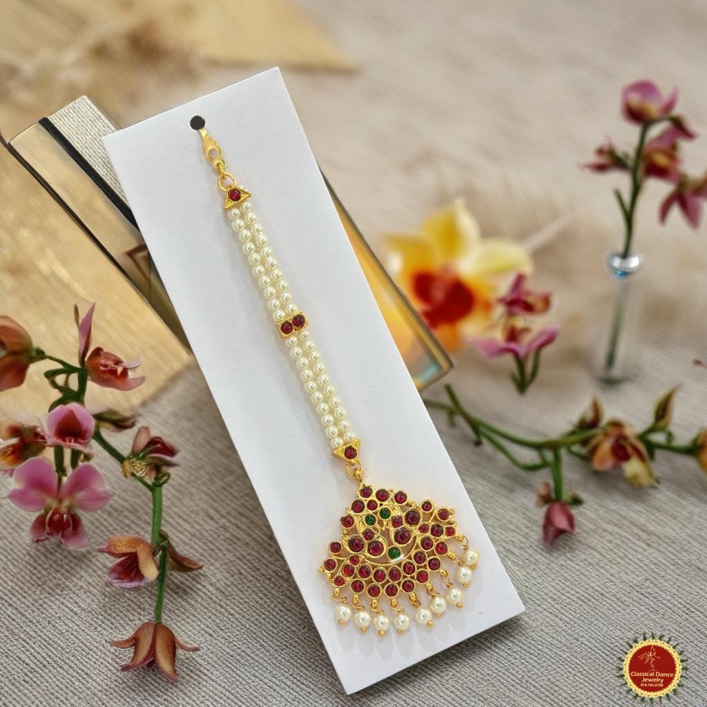 Classical Dance Jewelry Pearls Jhumar Tikka Kemp Temple Indian Jewelry | Bharatnatyam, Kuchipudi, Engagement, Weddings, Birthdays | Classical Dance Jewelry