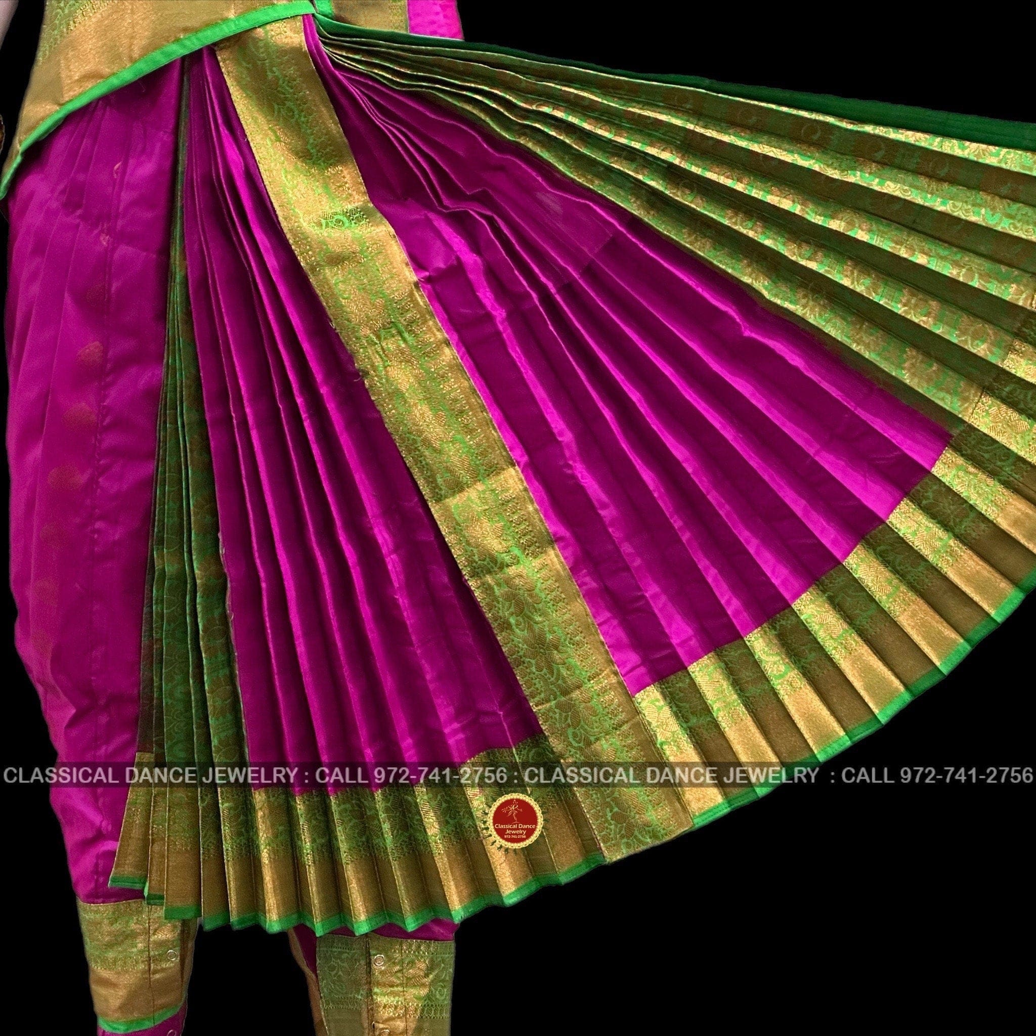 PURPLE GREEN 34 Inch Pant length Kuchipudi Indian Dance Costume