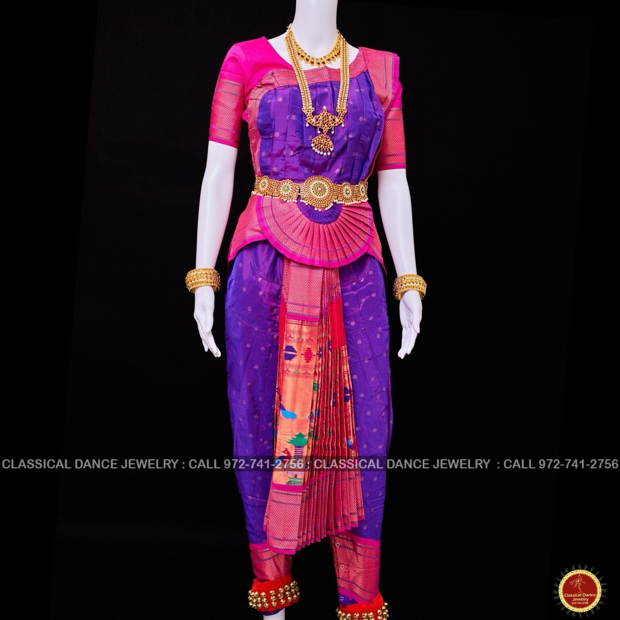 pink bharatanatyam dress HALDI YELLOW PINK 38 Inch Pant Length Bharatanatyam Dance Costume | Paithani Art silk Dharmavaram Kanchi