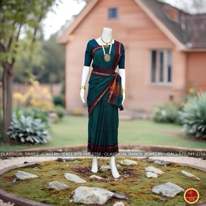 Classical Dance Jewelry Rama BLUE GREEN PURPLE Pre-stitched Practice Sari Blouse | Half Saree Kalakshethra Sari | Bharatnatyam Kuchipudi | Classical Dance Jewelry