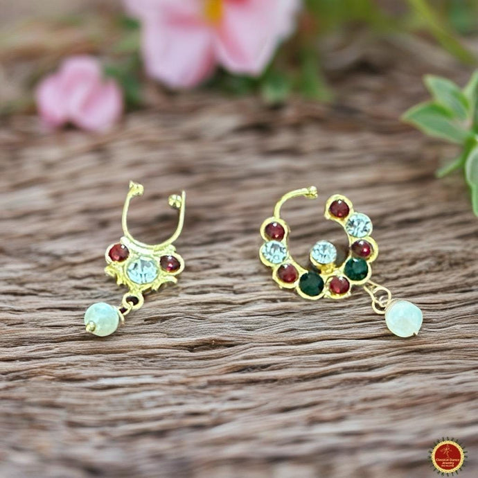 Classical Dance Jewelry Red Green Kemp Temple Indian Jewelry nose ring Nath Nathni Nathu Bullakku | Bharatnatyam, Kuchipudi, Weddings | Classical Dance Jewelry