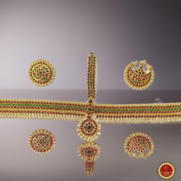 Classical Dance Jewelry Red GREEN STONE Temple Indian Jewelry Headset | Bharatnatyam, Kuchipudi, Weddings, Birthdays | Classical Dance Jewelry