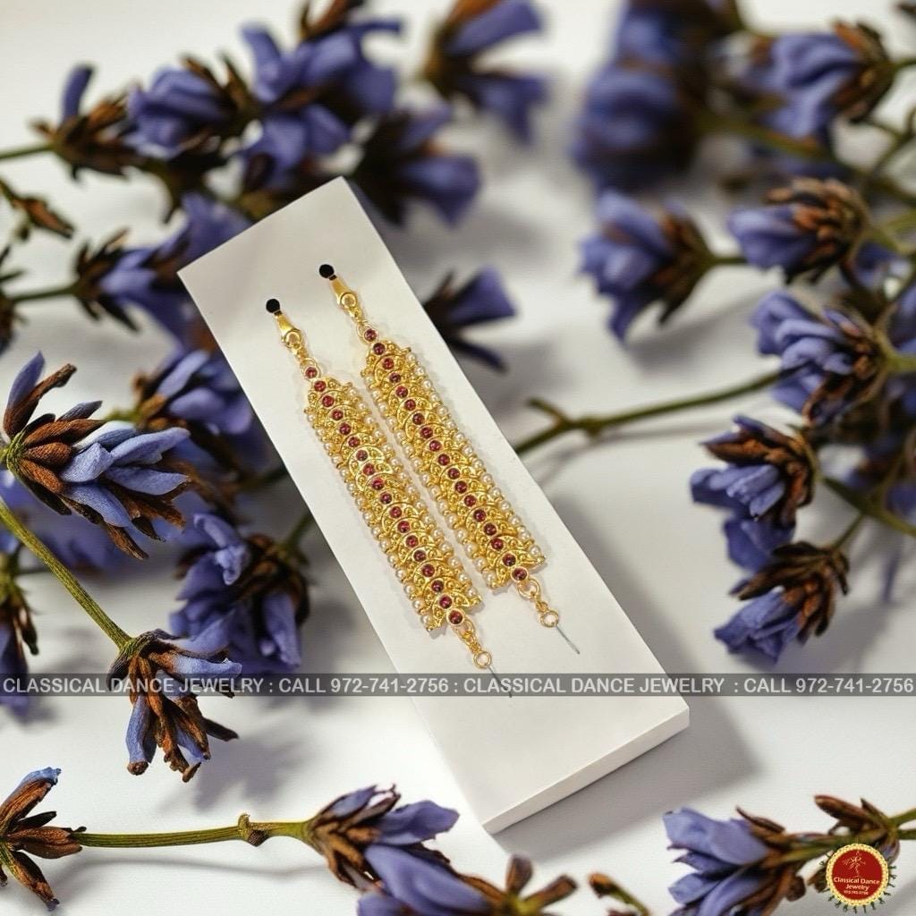 Classical Dance Jewelry Red Kemp temple Indian Jewelry Mattilu | Ear Chains | Bharatnatyam, Kuchipudi, Engagement, Weddings | Classical Dance Jewelry