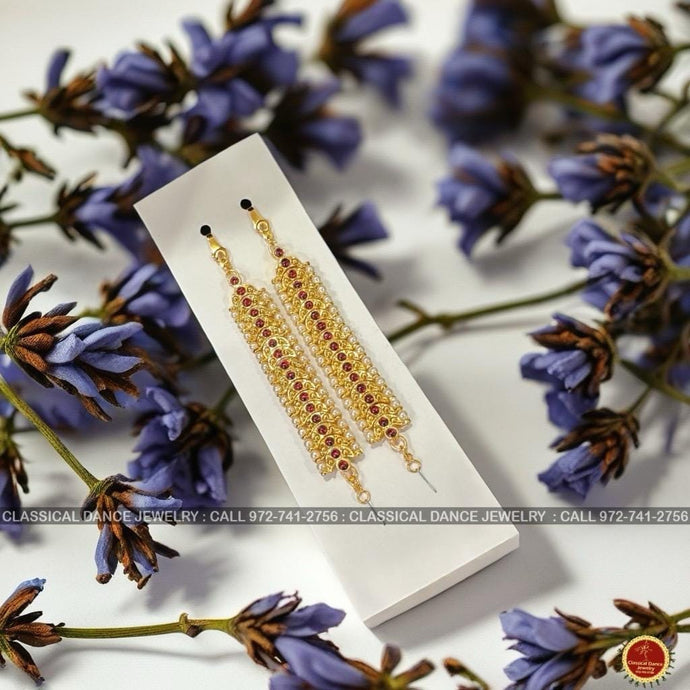 Classical Dance Jewelry Red Kemp temple Indian Jewelry Mattilu | Ear Chains | Bharatnatyam, Kuchipudi, Engagement, Weddings | Classical Dance Jewelry