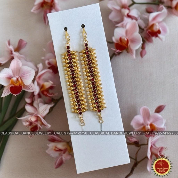 Classical Dance Jewelry Red Kempu Temple Indian Jewelry Traditional Mattilu | Ear Chains | Bharatnatyam Kuchipudi Engagement Wedding party | Classical Dance Jewelry