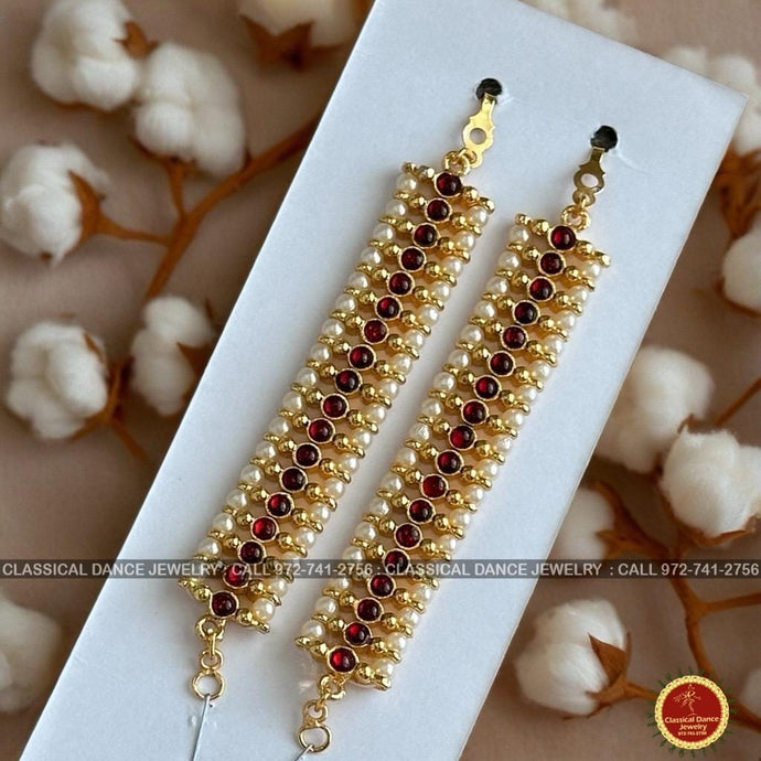 Classical Dance Jewelry Red Kempu Temple Indian Jewelry Traditional Mattilu | Ear Chains | Bharatnatyam Kuchipudi Engagement Wedding party | Classical Dance Jewelry