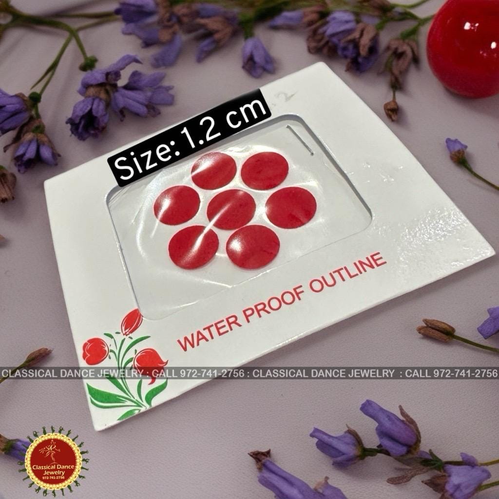 Classical Dance Jewelry RED ROUND 1.2 CM Indian Tika Tilkam Pottu Tikli Bottu | Bindi Sticker Kumkum | Bharatanatyam Kuchipudi Wedding | Classical Dance Jewelry