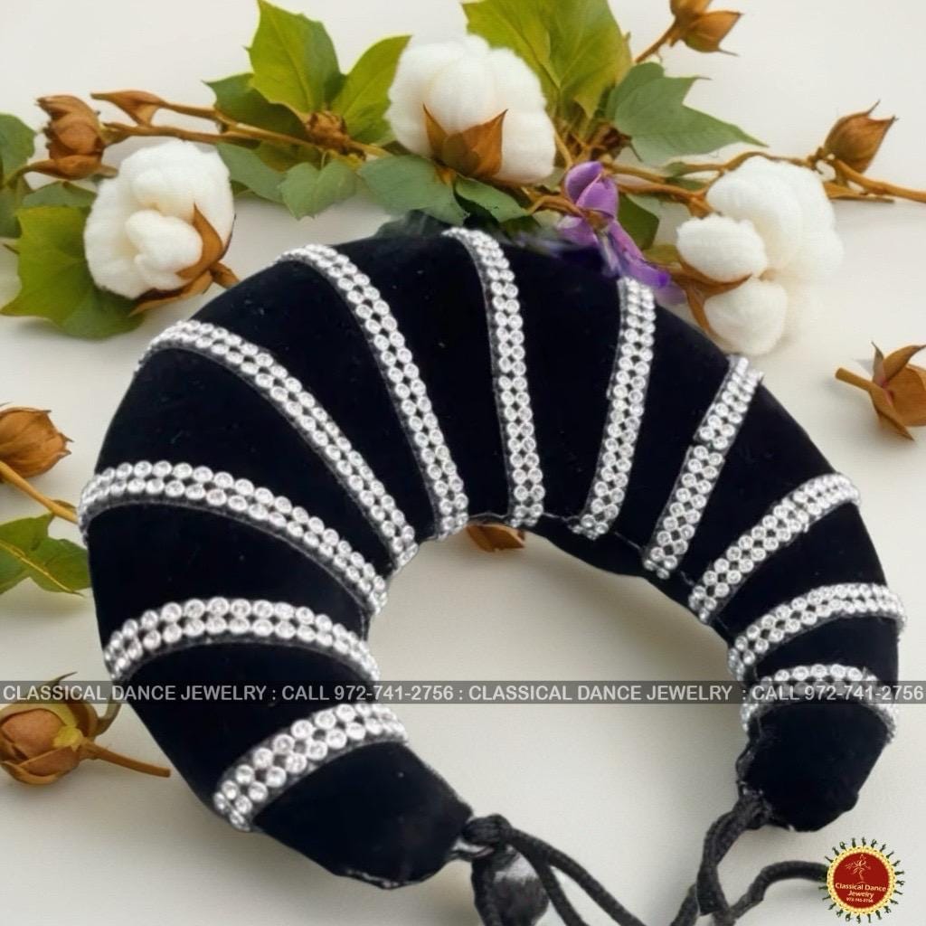 Classical Dance Jewelry Silver Stone Lace Hair Plastic Half Ring | Rakodi Indian Jewelry | Bharatanatyam Kuchipudi Dance Weddings Events | Classical Dance Jewelry
