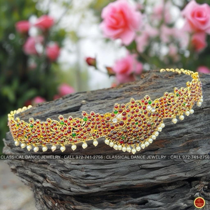 Classical Dance Jewelry Temple KEMPU PEARLS Indian Jewelry Oddiyanam Waist Belt Kamarbandh | Bharatnatyam Kuchipudi Weddings Birthday |  Classical Dance Jewelry