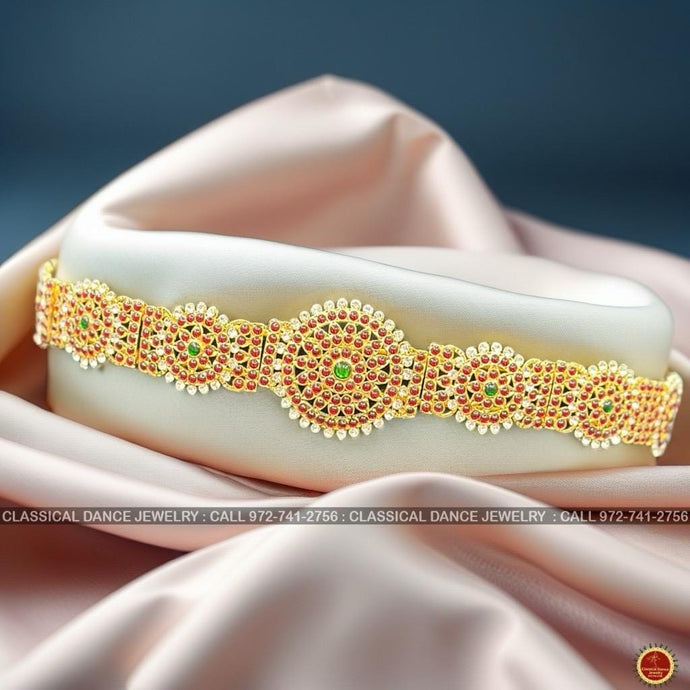 Classical Dance Jewelry Temple KEMPU WHITESTONE Indian Jewelry Oddiyanam Waist Belt Kamarbandh | Bharatnatyam Kuchipudi Weddings Birthday |  Classical Dance Jewelry