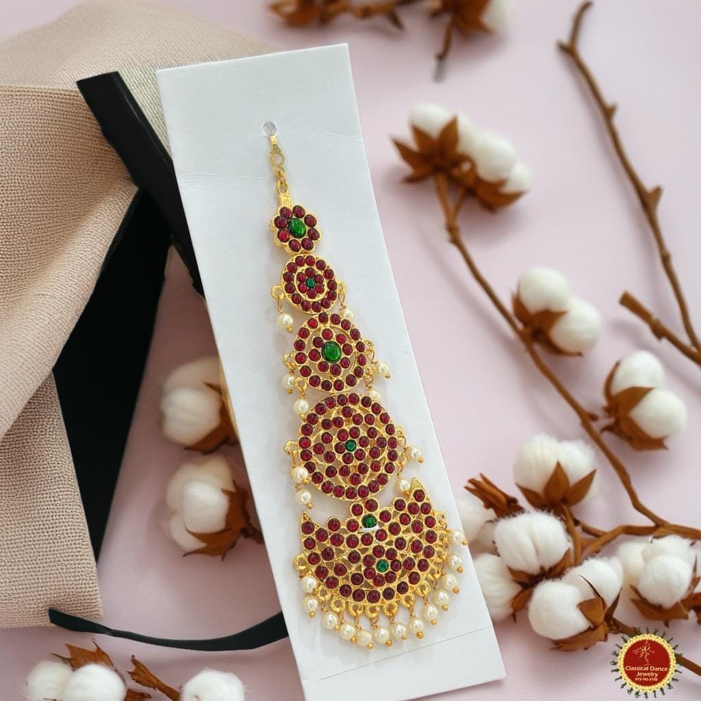 Classical Dance Jewelry TIKKA | HEADSETS 5 Step Tikka Kemp temple Indian Jewelry | Bharatnatyam, Kuchipudi, Parties, Engagement, Weddings, Birthdays | Classical Dance Jewelry