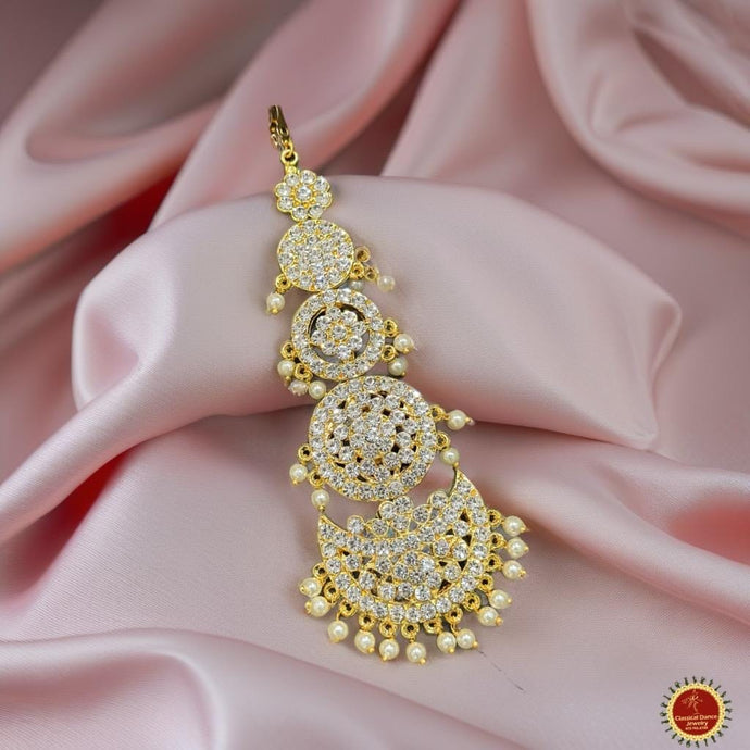 Classical Dance Jewelry TIKKA | HEADSETS 5 Step white stone Tikka Indian jewelry | Bharatnatyam, Kuchipudi, Parties, Engagement, Weddings, Birthdays | Classical Dance Jewelry