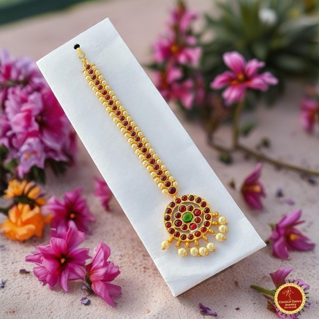 Classical Dance Jewelry TIKKA | HEADSETS Simple Round Tikka Kemp temple Indian jewelry | Bharatnatyam, Kuchipudi, Engagement, Weddings, Birthdays | Classical Dance Jewelry