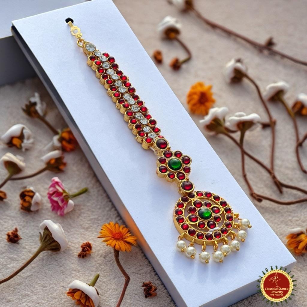 Classical Dance Jewelry TIKKA | HEADSETS Simple Tikka Kemp White Stone Temple Indian Jewelry | Bharatnatyam Kuchipudi Engagement Weddings Birthdays | Classical Dance Jewelry