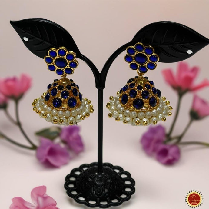 Classical Dance Jewelry Traditional BLUE Kempu Temple Jewelry Earrings | Bharatanatyam Kuchipudi Engagement Weddings Birthdays Events | Classical Dance Jewelry