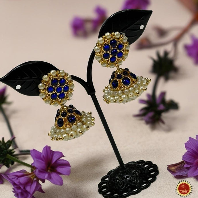 Classical Dance Jewelry Traditional BLUE Kempu Temple Jewelry Earrings | Bharatanatyam Kuchipudi Engagement Weddings Birthdays Events | Classical Dance Jewelry