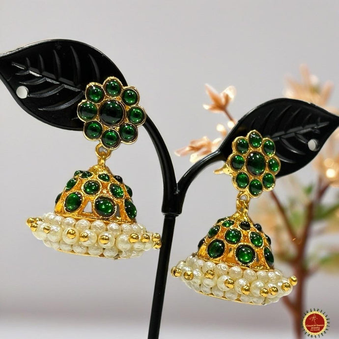 Classical Dance Jewelry Traditional GREEN Kempu Temple Jewelry Earrings | Bharatanatyam Kuchipudi Engagement Weddings Birthdays Events | Classical Dance Jewelry