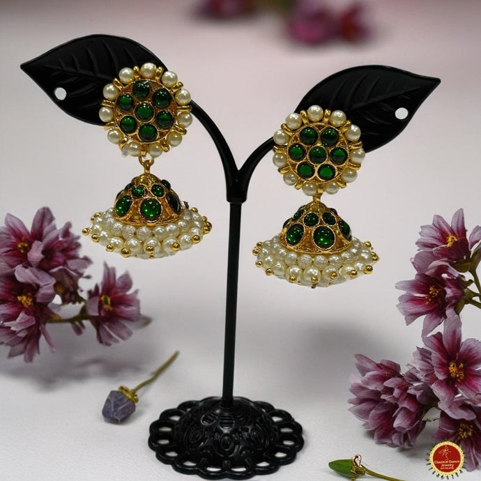 Classical Dance Jewelry Traditional GREEN Kempu Temple Jewelry Earrings | Bharatanatyam Kuchipudi Engagement Weddings Birthdays Events | Classical Dance Jewelry