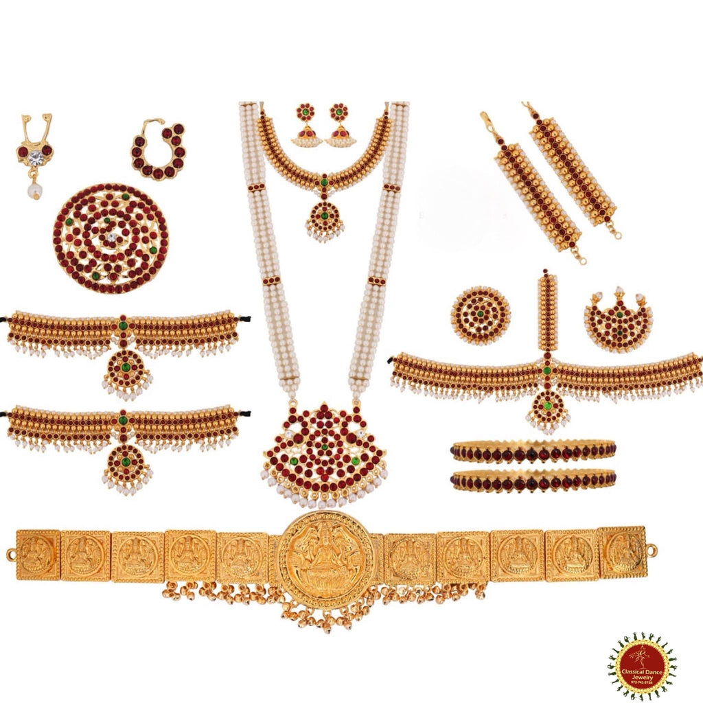 Classical Dance Jewelry Traditional Kemp Temple Indian Jewelry | 10 pcs | DS-16 | Bharatnatyam Kuchipudi Engagement Weddings Birthday | Classical Dance Jewelry