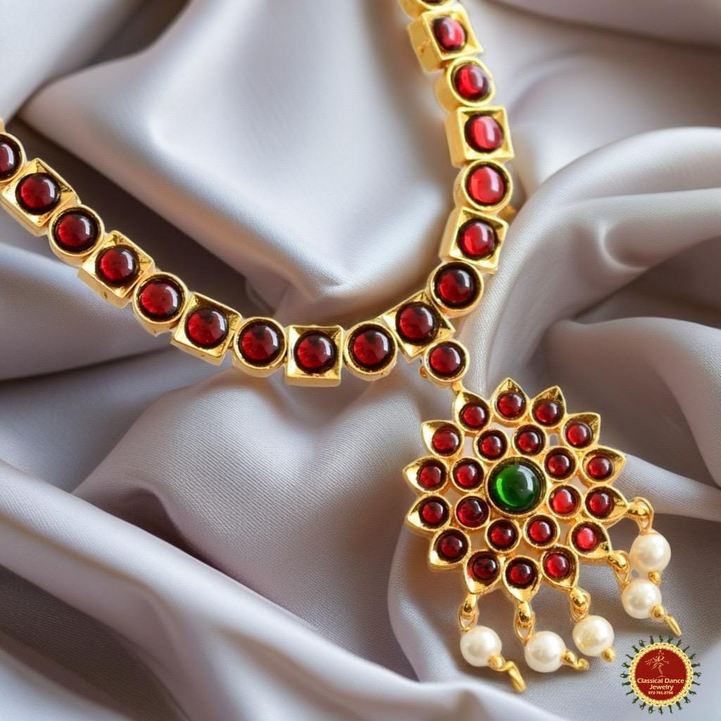 Traditional Kempu ADDIGA Necklace Haram Pearls Temple Indian Jewelry ...