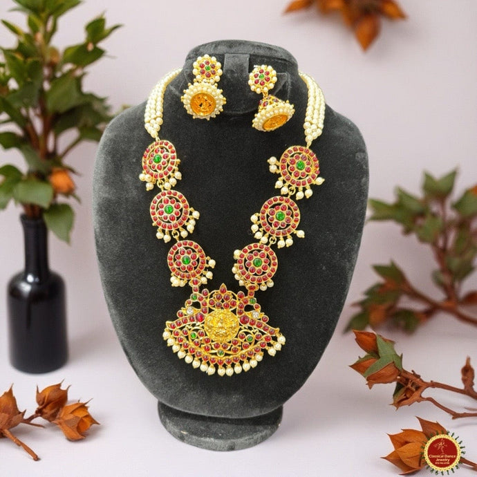 Classical Dance Jewelry Traditional Temple Kemp Pearls Motimala Indian Jewelry | Long Haram | Bharatnatyam Kuchipudi Weddings | Classical Dance Jewelry