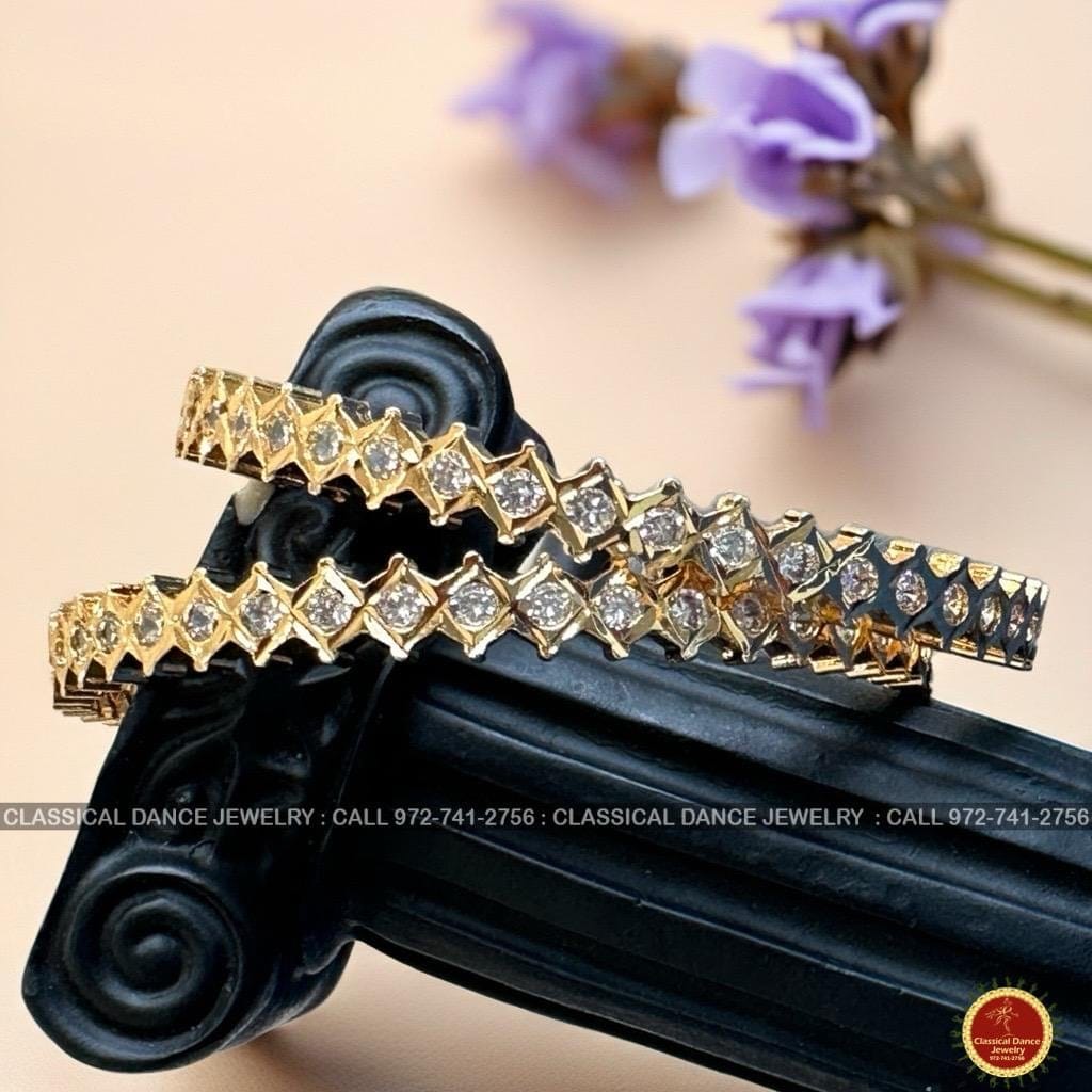 Classical Dance Jewelry WHITE STONE Pair BANGLES Temple Indian Traditional Jewelry | Bharatnatyam Kuchipudi Parties Weddings Birthdays |  Classical Dance Jewelry