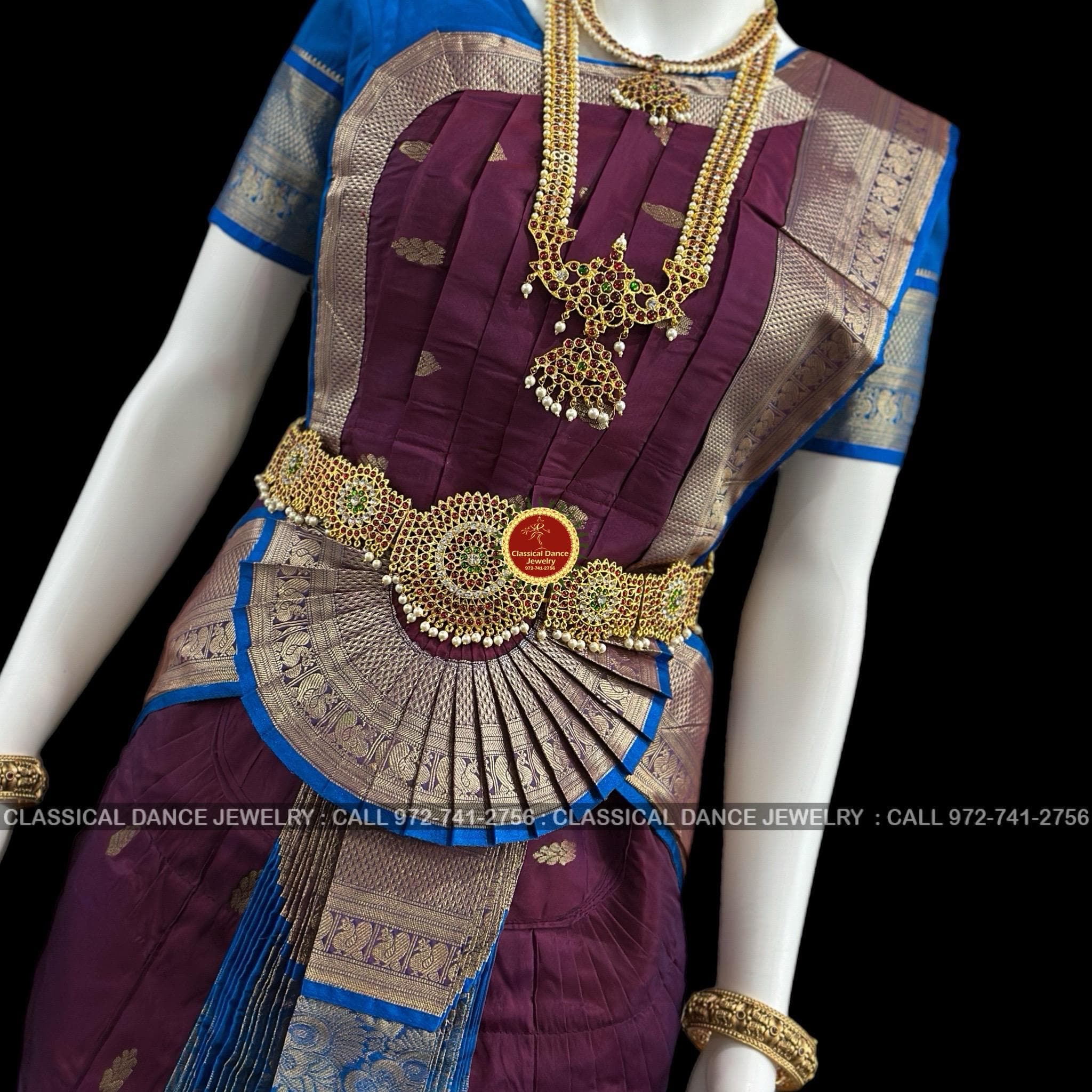 WINE BROWN BLUE 36 inchs Pant Length Bharatanatyam Gold Zari Dance