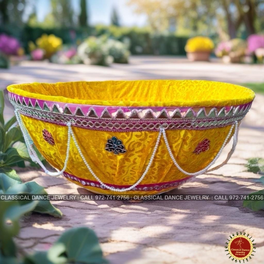 Designer Trendy Bridal Wedding GOLD MUSTARD YELLOW Pelli Butta Pelli Gampa Kanyadanam Bamboo Basket | Classical Dance Jewelry