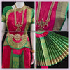 REDDISH PINK GREEN Bharatnatyam Dance Costume | 34 Inches length Pant Size | Art silk, Dharmavaram kanchi | Classical Dance Jewelry