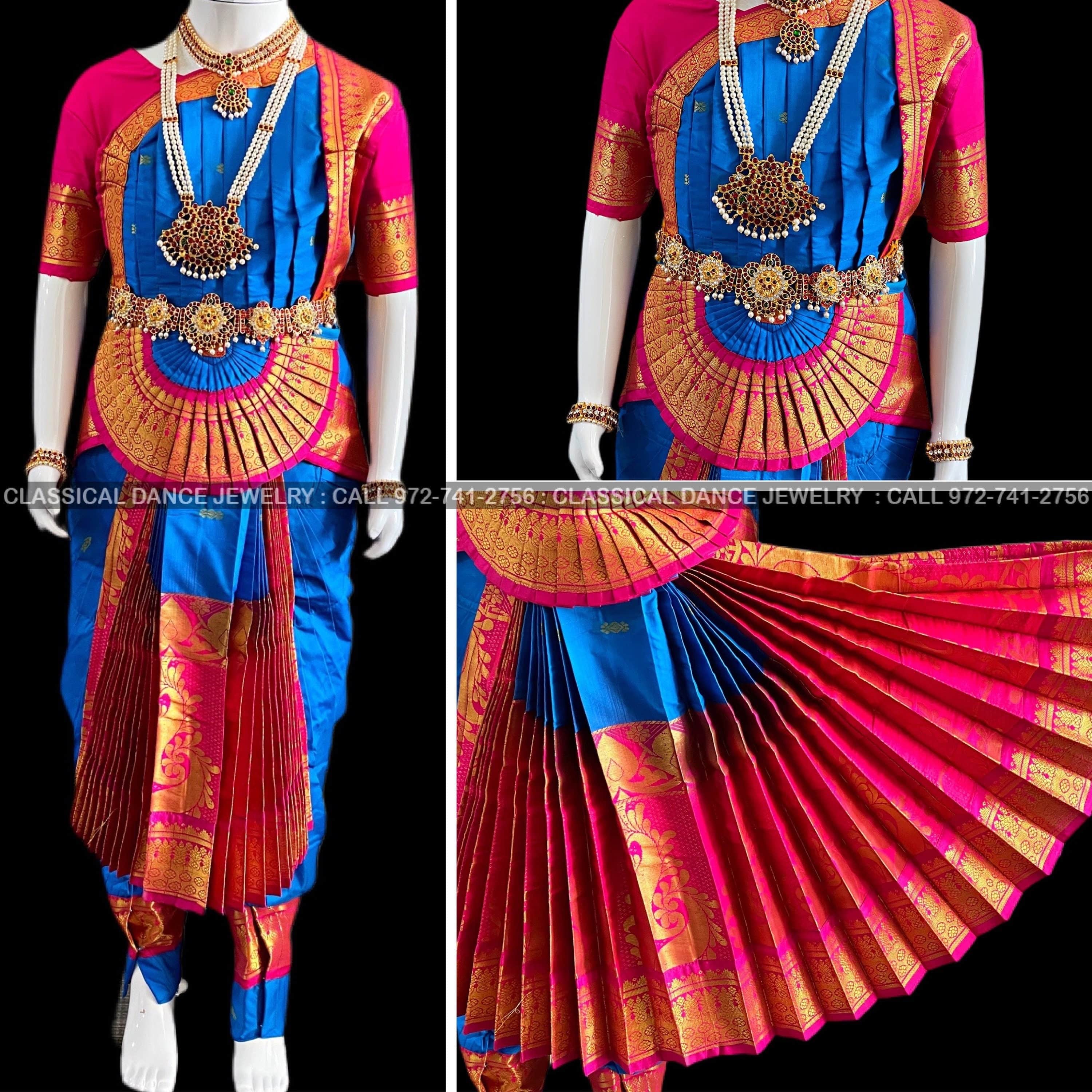pink blue bharatanatyam dress Sky Blue & Pink Classical Dance Dress