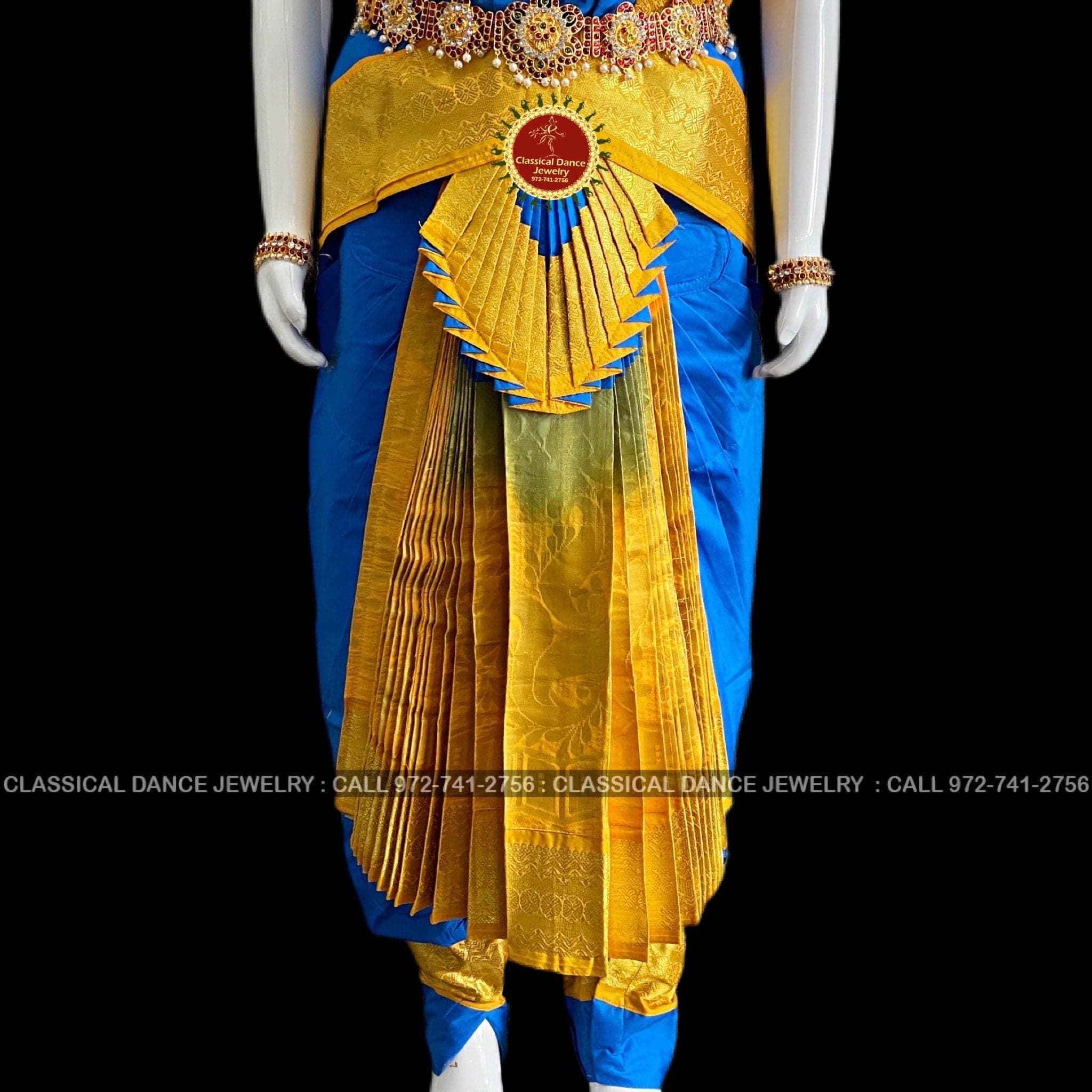 BLUE YELLOW 32 inchs Pant Length Bharatanatyam Dance Costume