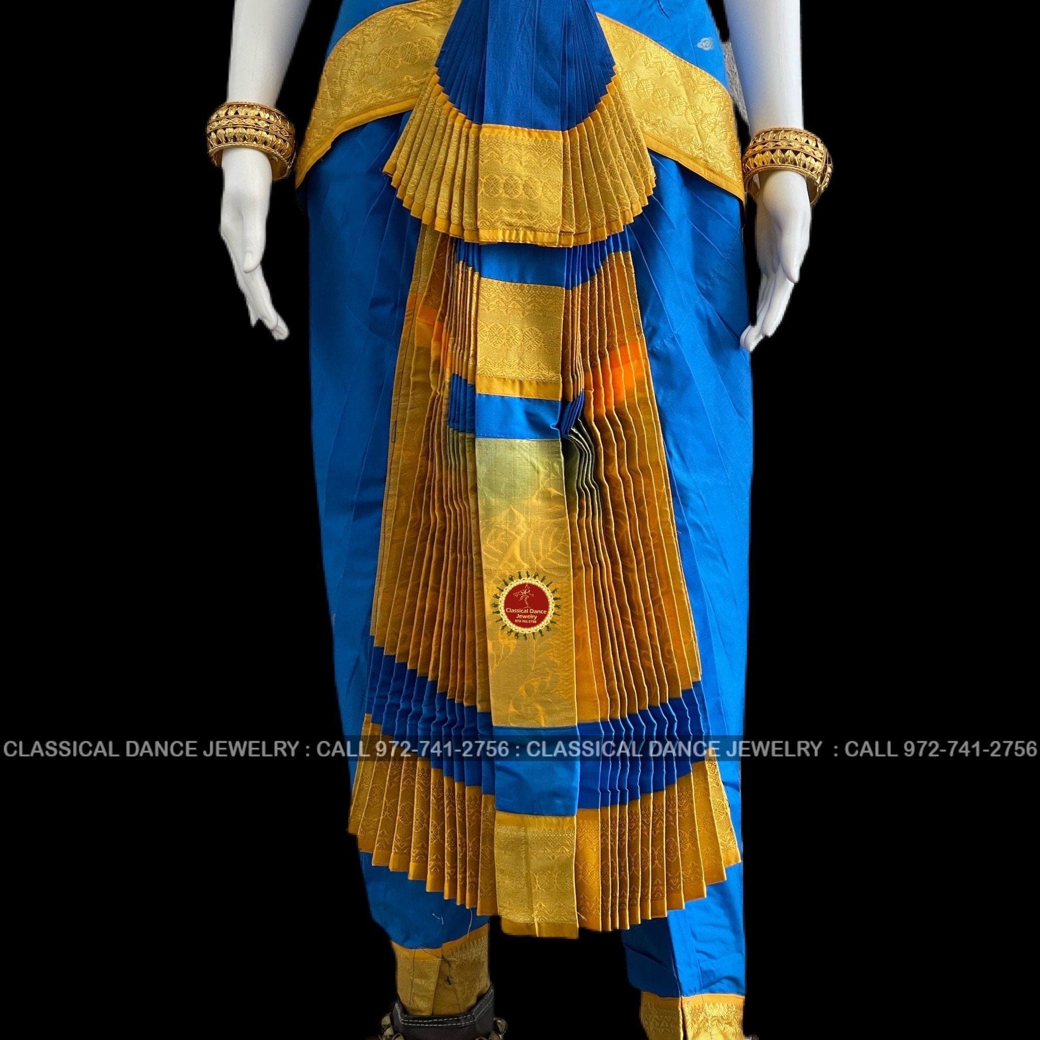 Blue Yellow 40 Inch Pant Length Bharatanatyam Dance Costume