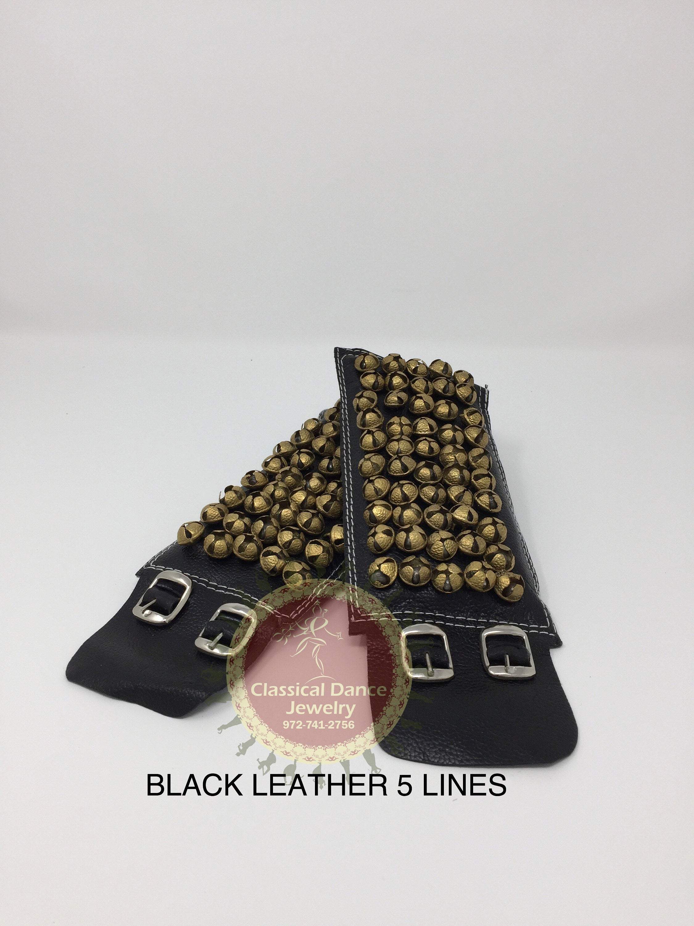 Black Leather Salangai Ghungroo Anklet Bells Payal Bharatanatyam Kuchipudi Kathak Manipuri Odissi Mohiniyattam Classical Dance Jewelry