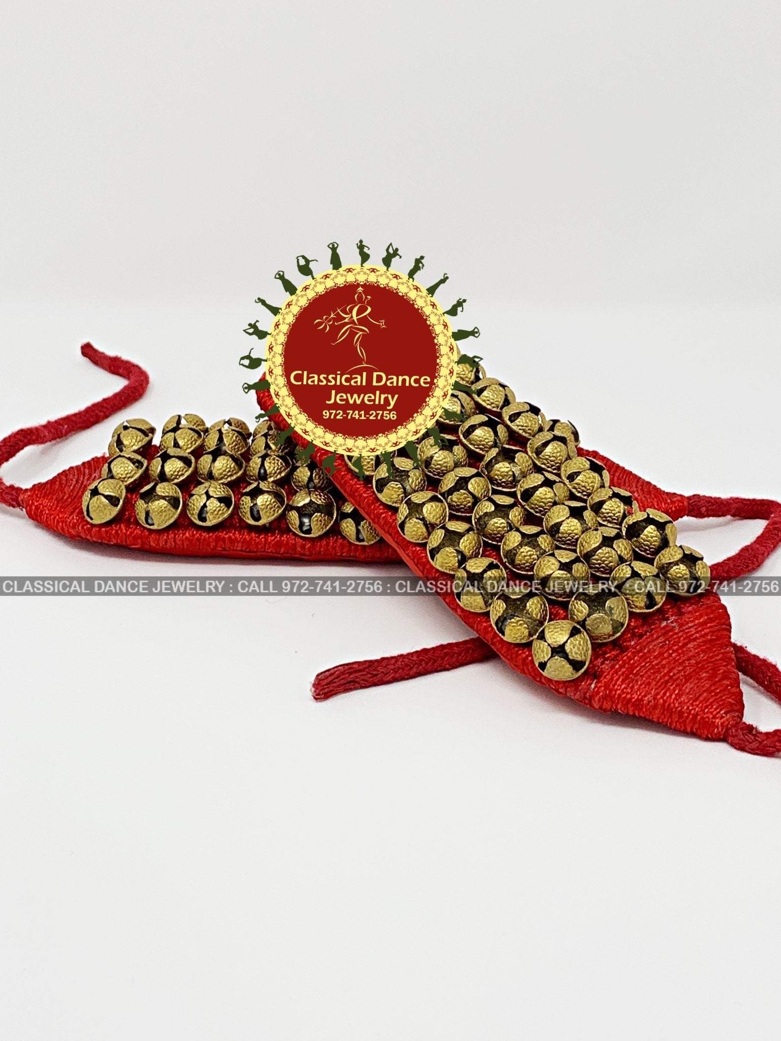Red Padded Line Cloth String Rope Salangai Ghungroo Anklet Bells Payal Bharatanatyam Kathak Manipuri Odissi Classical Dance Jewelry