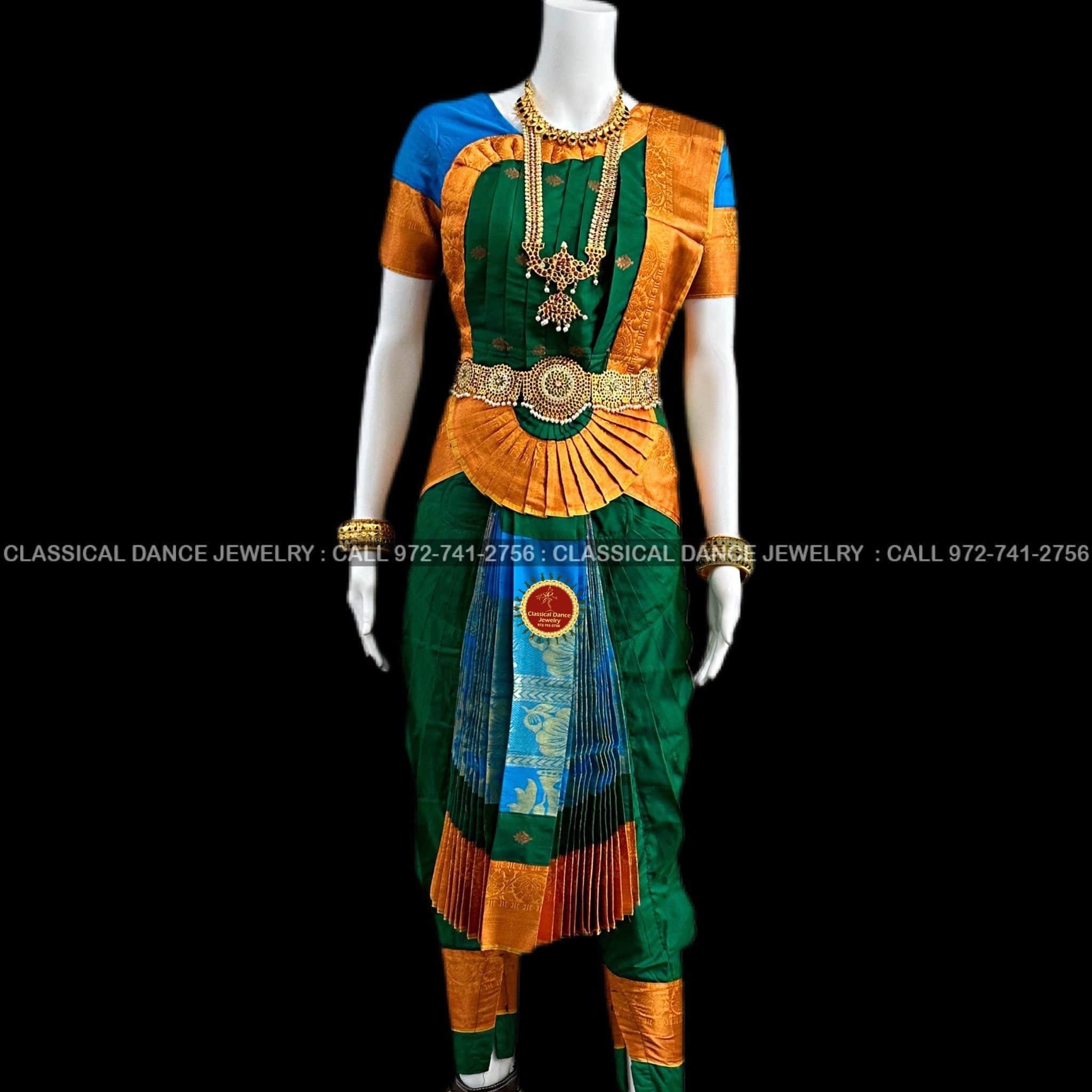GREEN BLUE MUSTARD 34 inch Pant Length Bharatanatyam Copper Gold Zari Dance Costume | Art silk, Dharmavaram kanchi | Classical Dance Jewelry GREEN BLUE MUSTARD 34 inch Pant Length Bharatanatyam Copper Gold Zari Dance Costume | Art silk, Dharmavaram kanchi | Classical Dance Jewelry