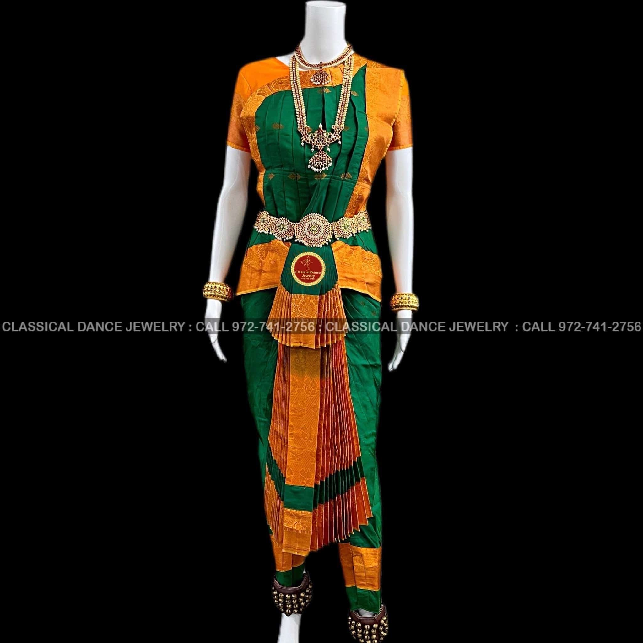 GREEN GOLDEN YELLOW 38 Inch Pant Length Bharatanatyam Copper Zari Danc Classical Dance Jewelry GREEN GOLDEN YELLOW 38 Inch Pant Length Bharatanatyam Copper Zari Danc Classical Dance Jewelry