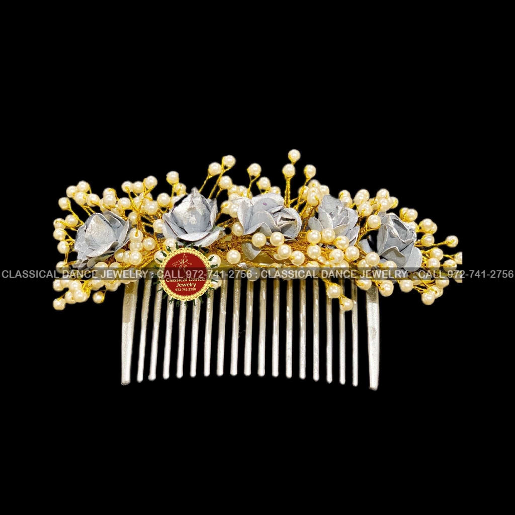 Hair Bun Jewelry Silver Flowers Brooch Veni Indian Hair piece