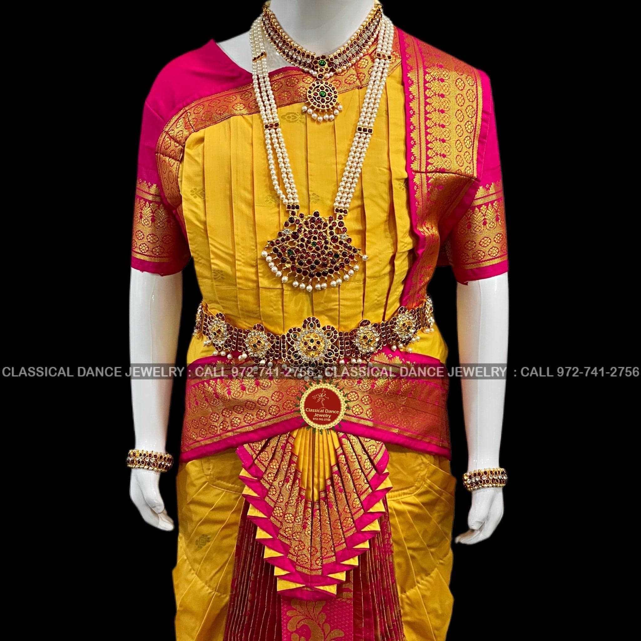 yellow and pink bharatanatyam dress Bharatnatyam Dress | Mango Yellow with Pink | Silk cotton with contrast Border