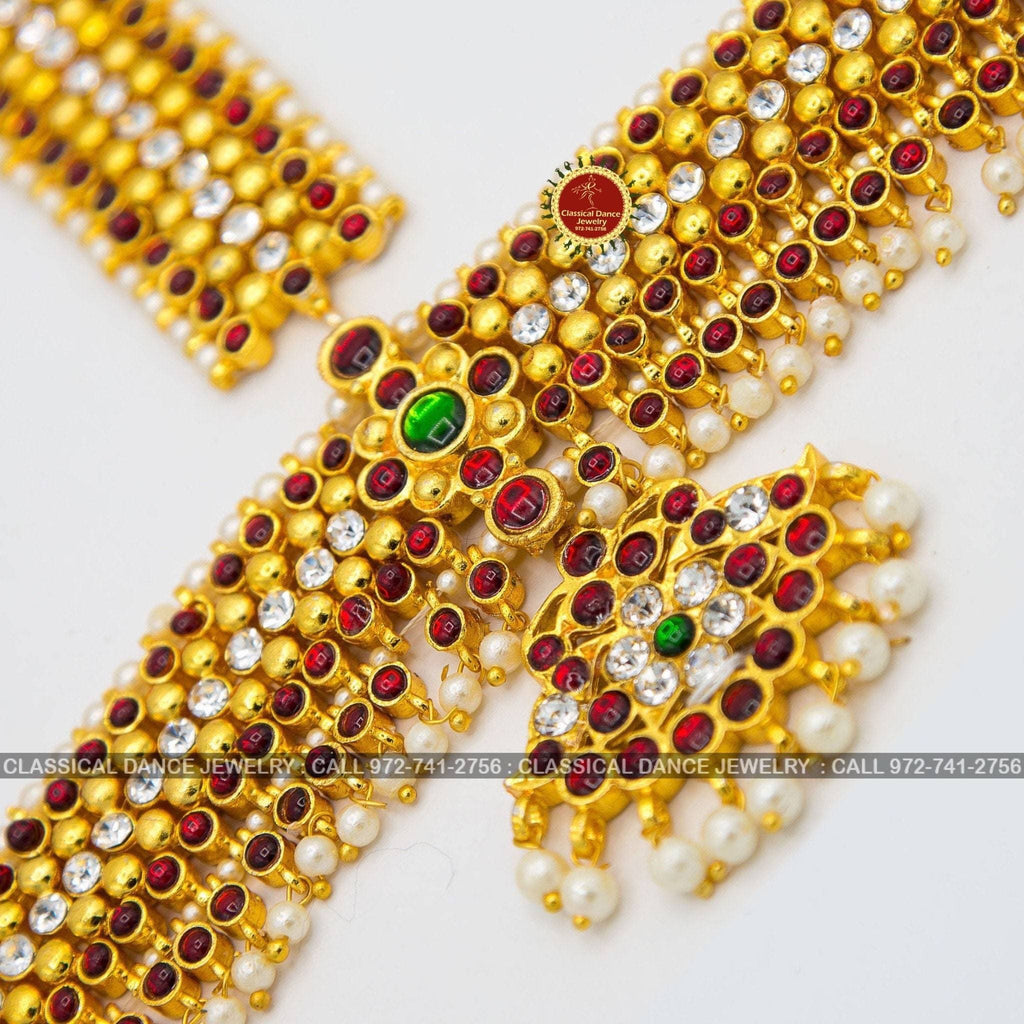 Kempu Temple Indian Jewelry Headset Wide Bharatnatyam, Kuchipudi, Pa