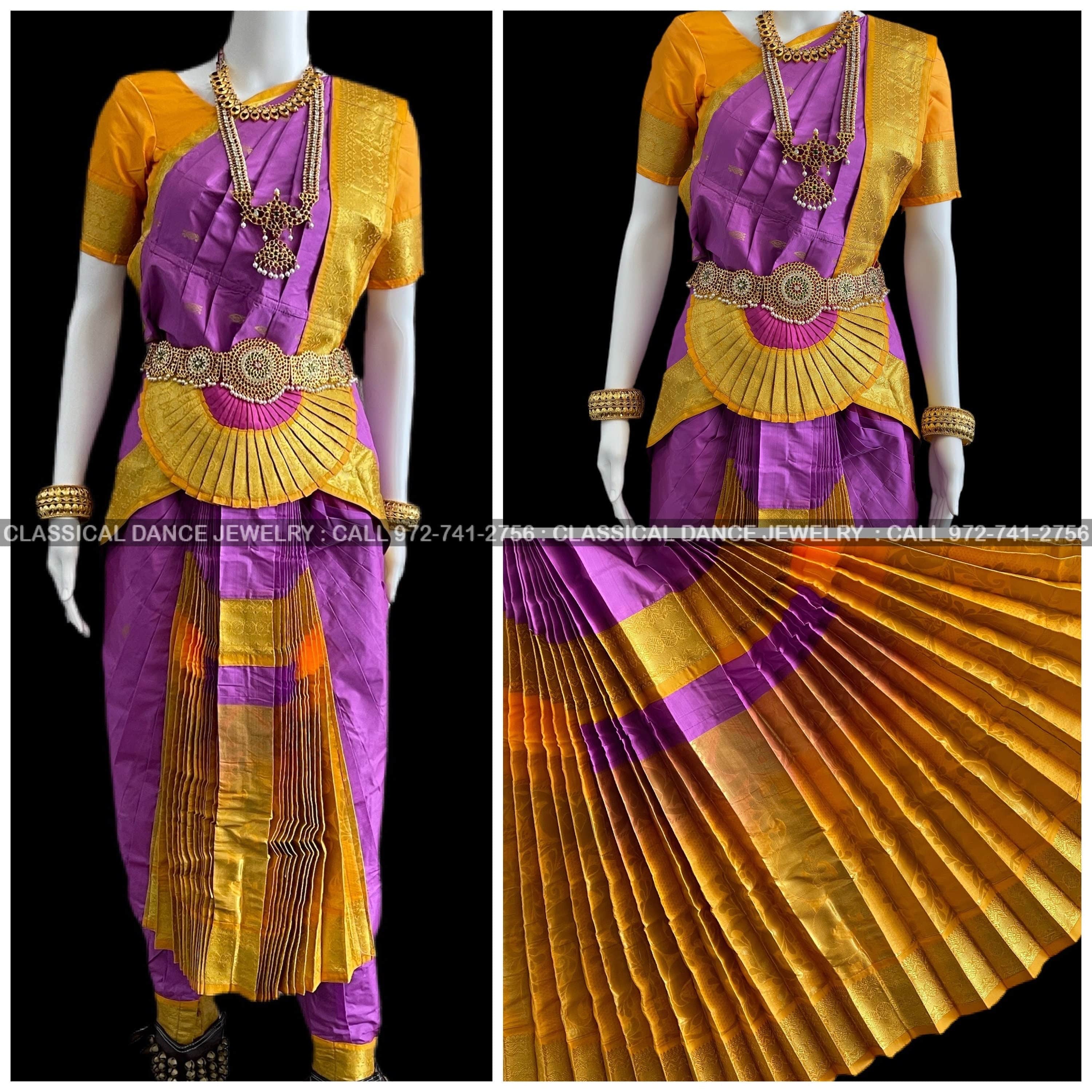 Lavender Yellow 40 Inch Pant Length Bharatanatyam Dance Costume