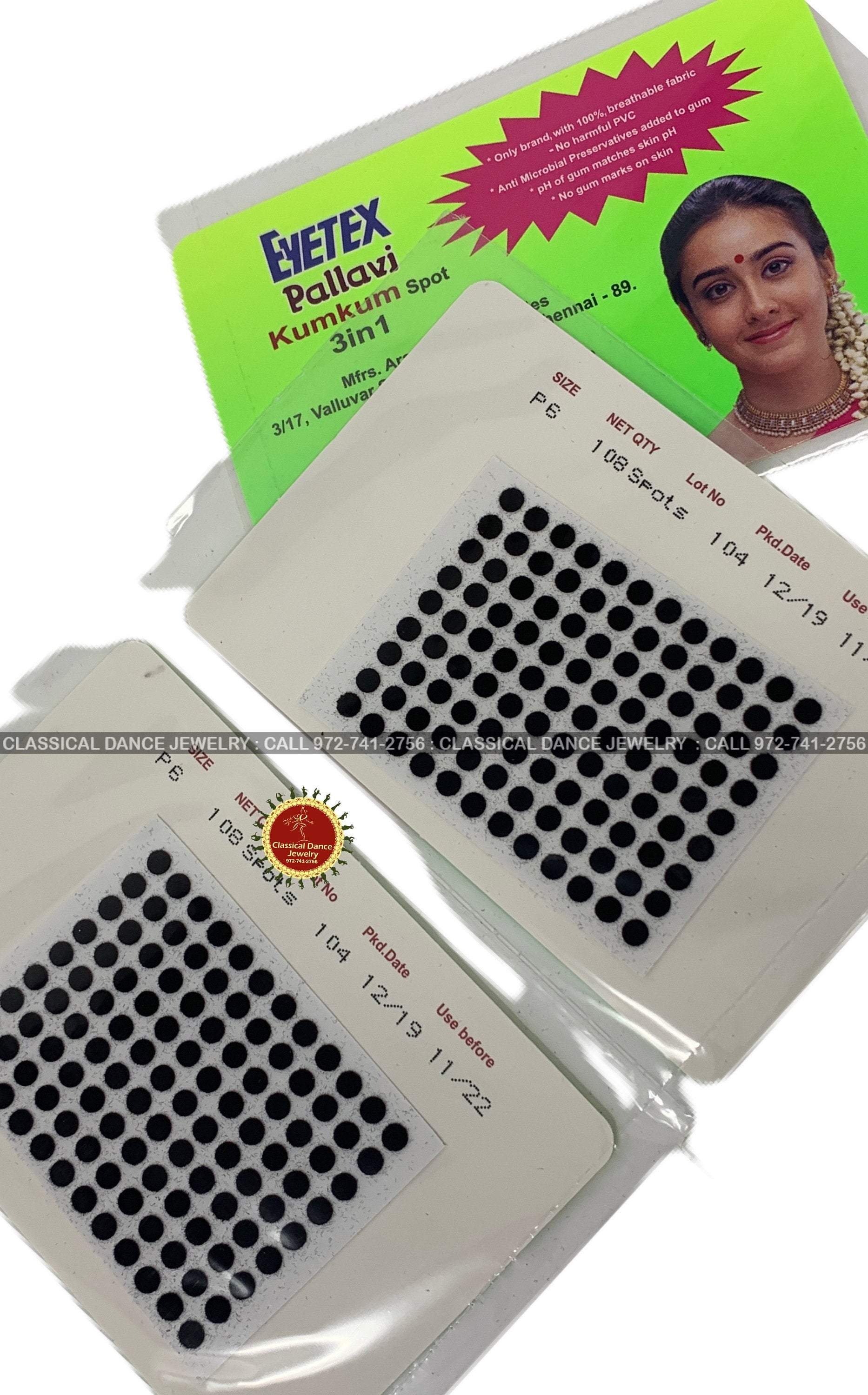 Eyetex Bindi Size P6, P6 Bindi Sticker Kumkum Black Classical