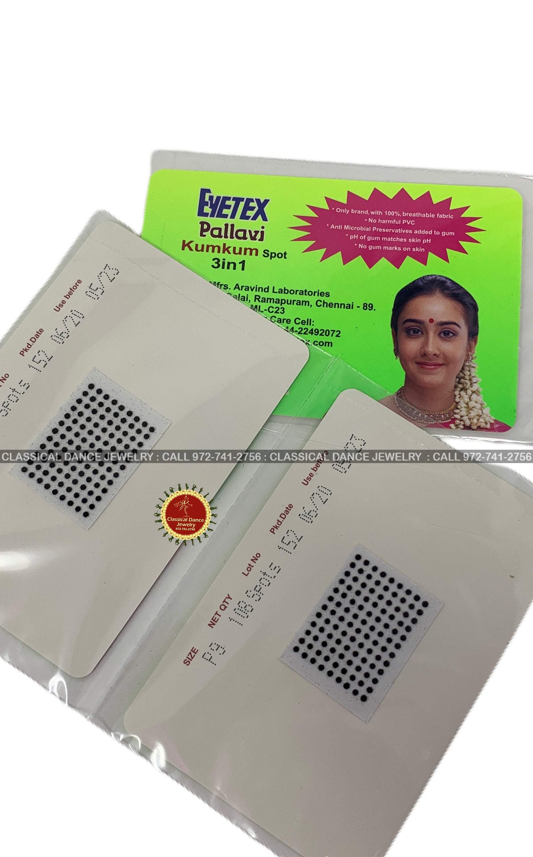 P9 Bindi Sticker Kumkum BLACK Eyetex Round Bharatanatyam