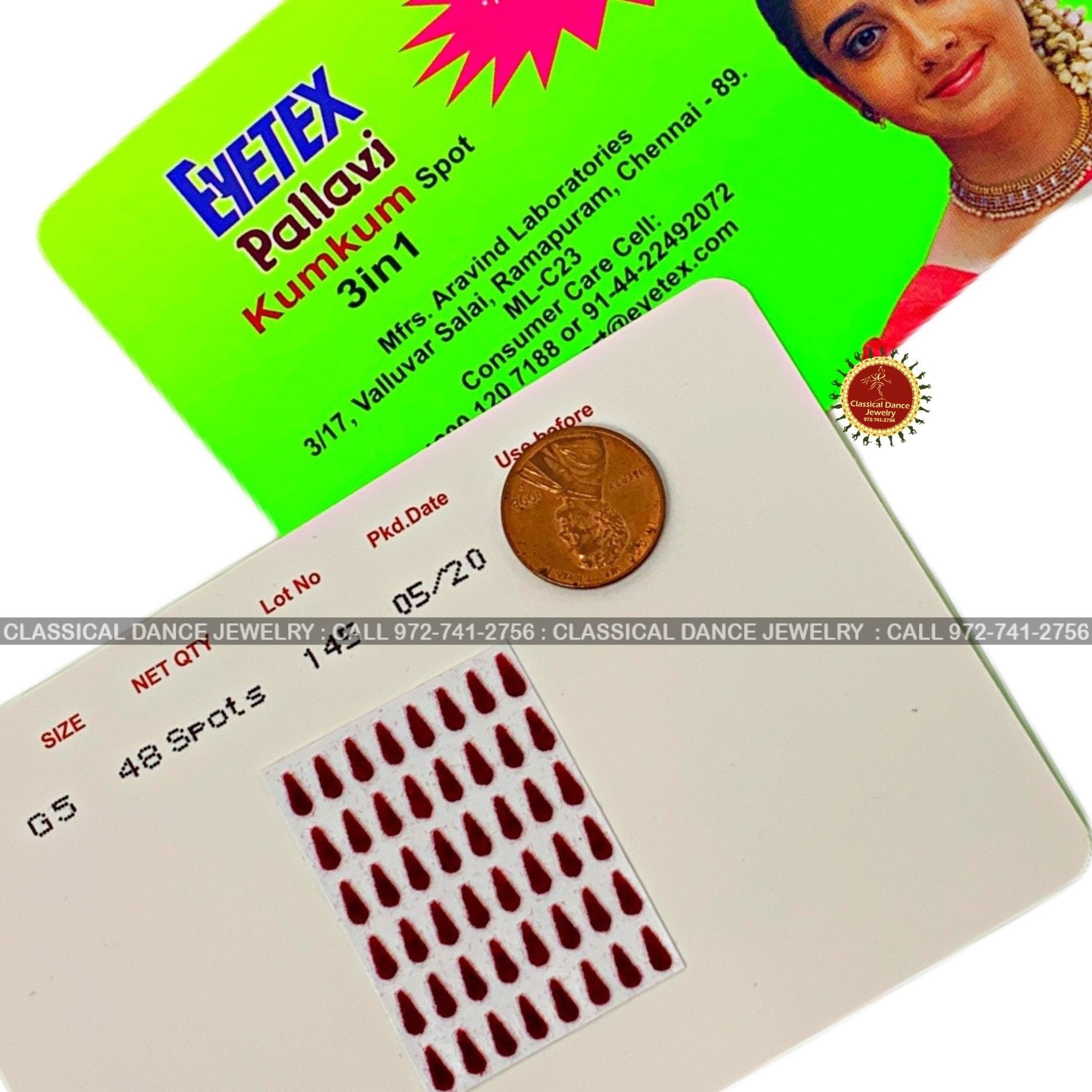 Eyetex Bindi G5, G5 Bindi Sticker Kumkum Classical Dance Jewelry