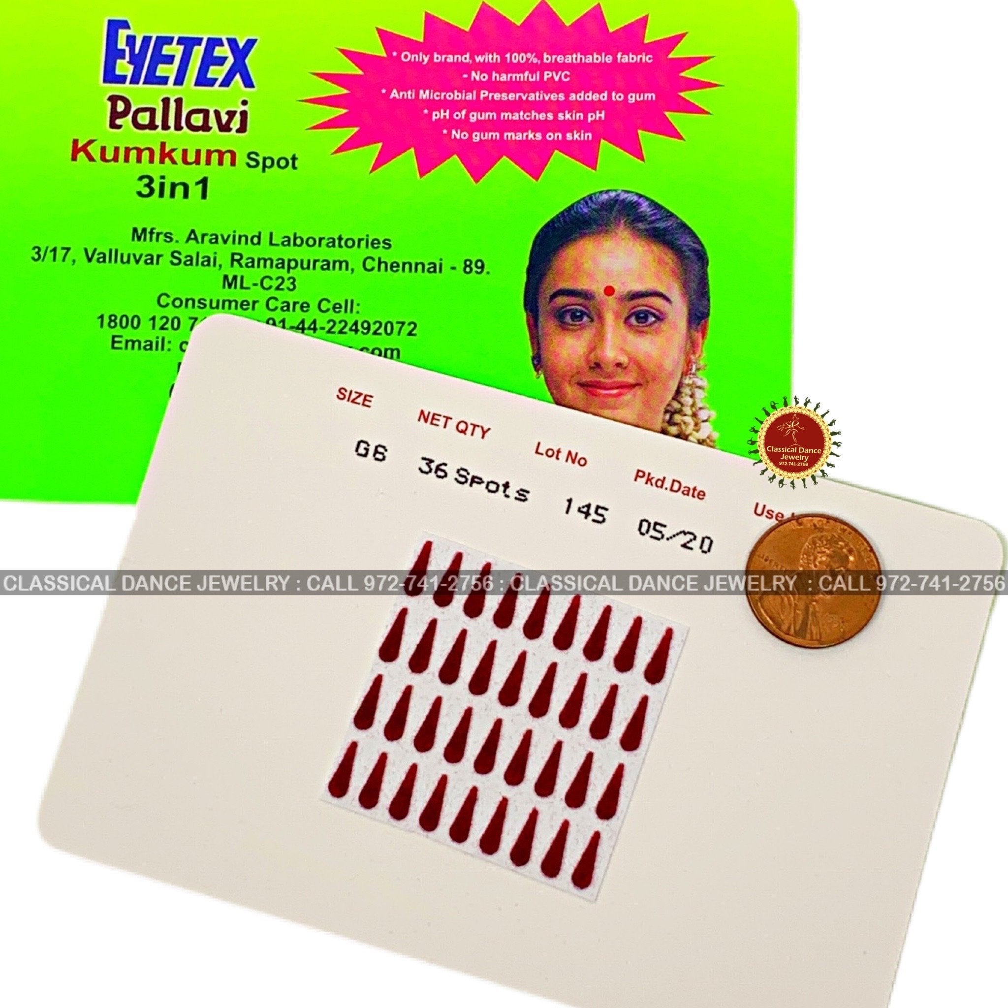 G6 Bindi Sticker Kumkum MAROON Eyetex Teardrop Bharatanatyam