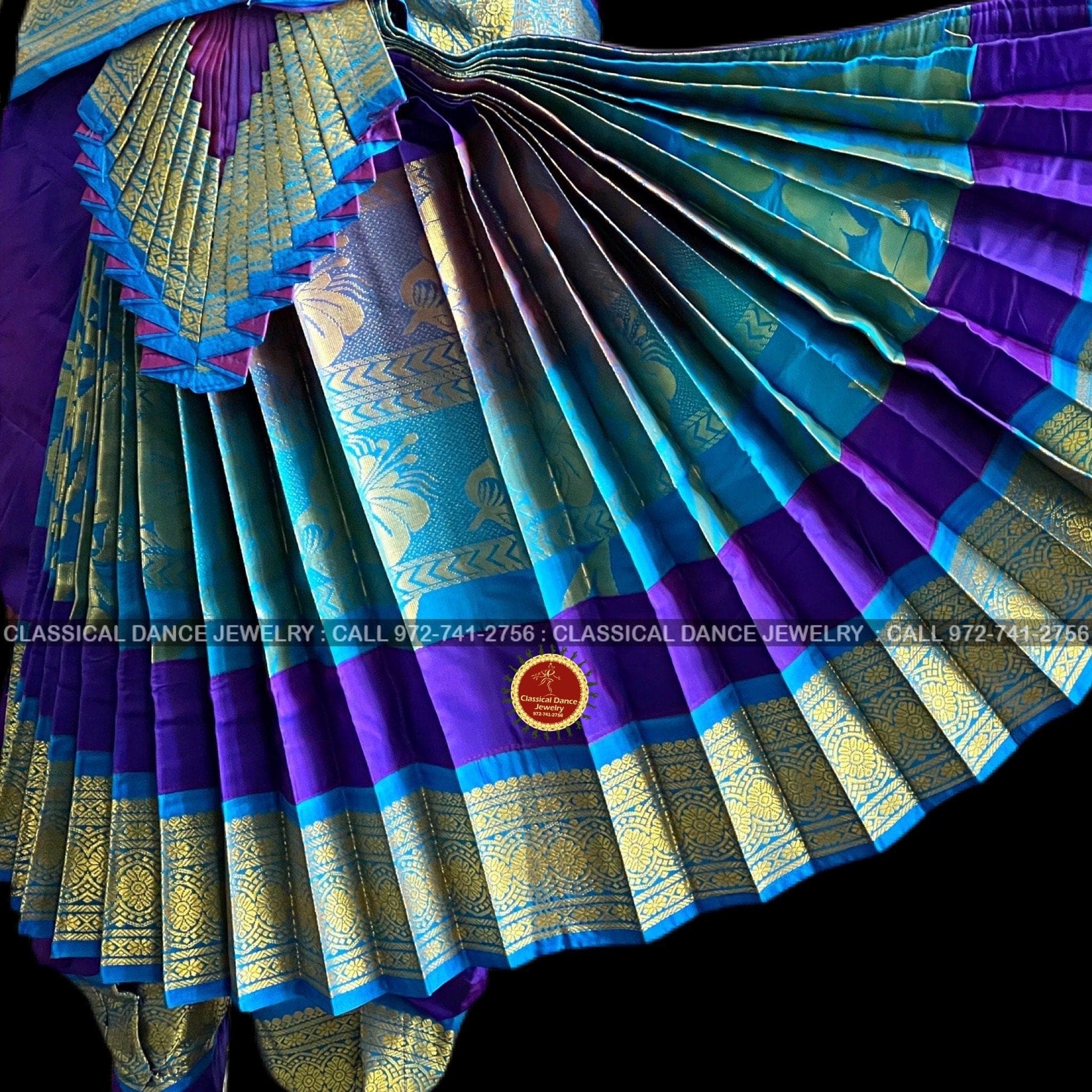 PURPLE BLUE 30 inchs Pant Length Bharatanatyam Dance Costume | Art silk Dharmavaram kanchi