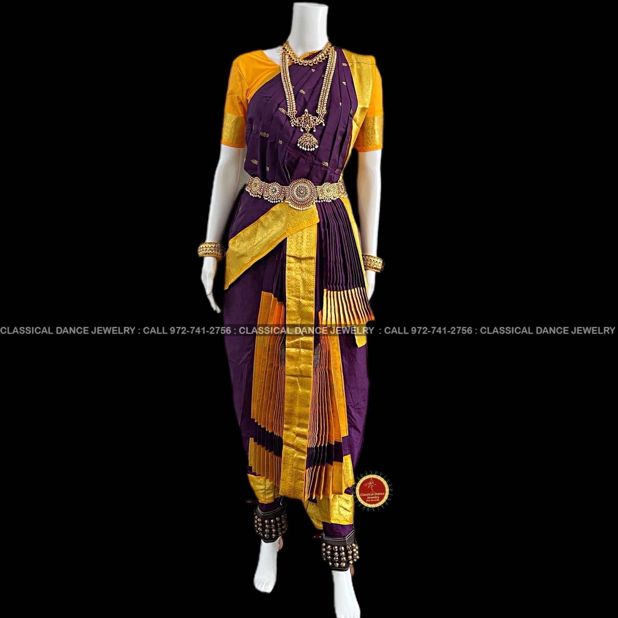 PURPLE YELLOW 38 Inch Pant length Kuchipudi Indian Dance Costume