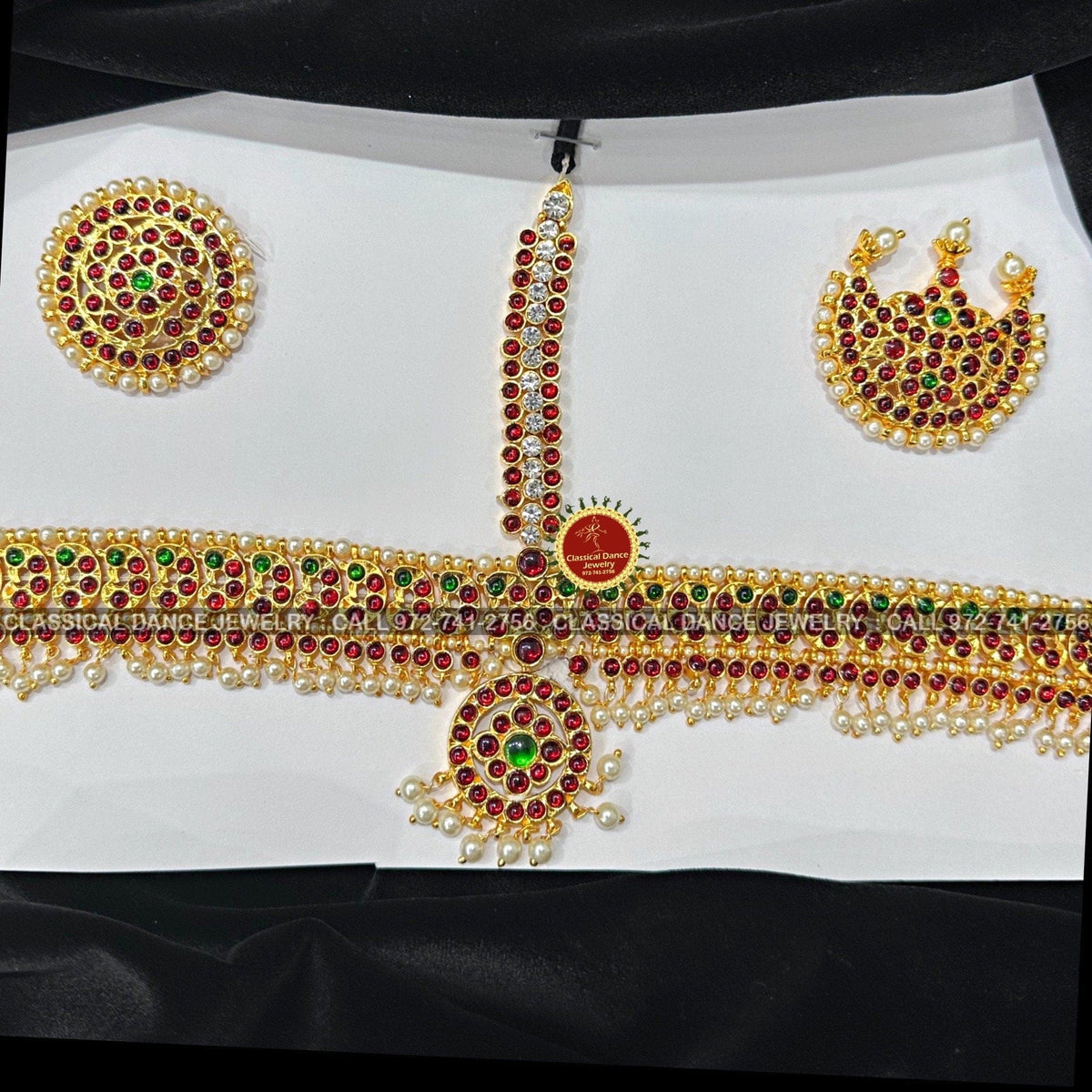 Red GREEN KEMPU Temple Indian Jewelry Headset | Bharatnatyam, Kuchipud ...