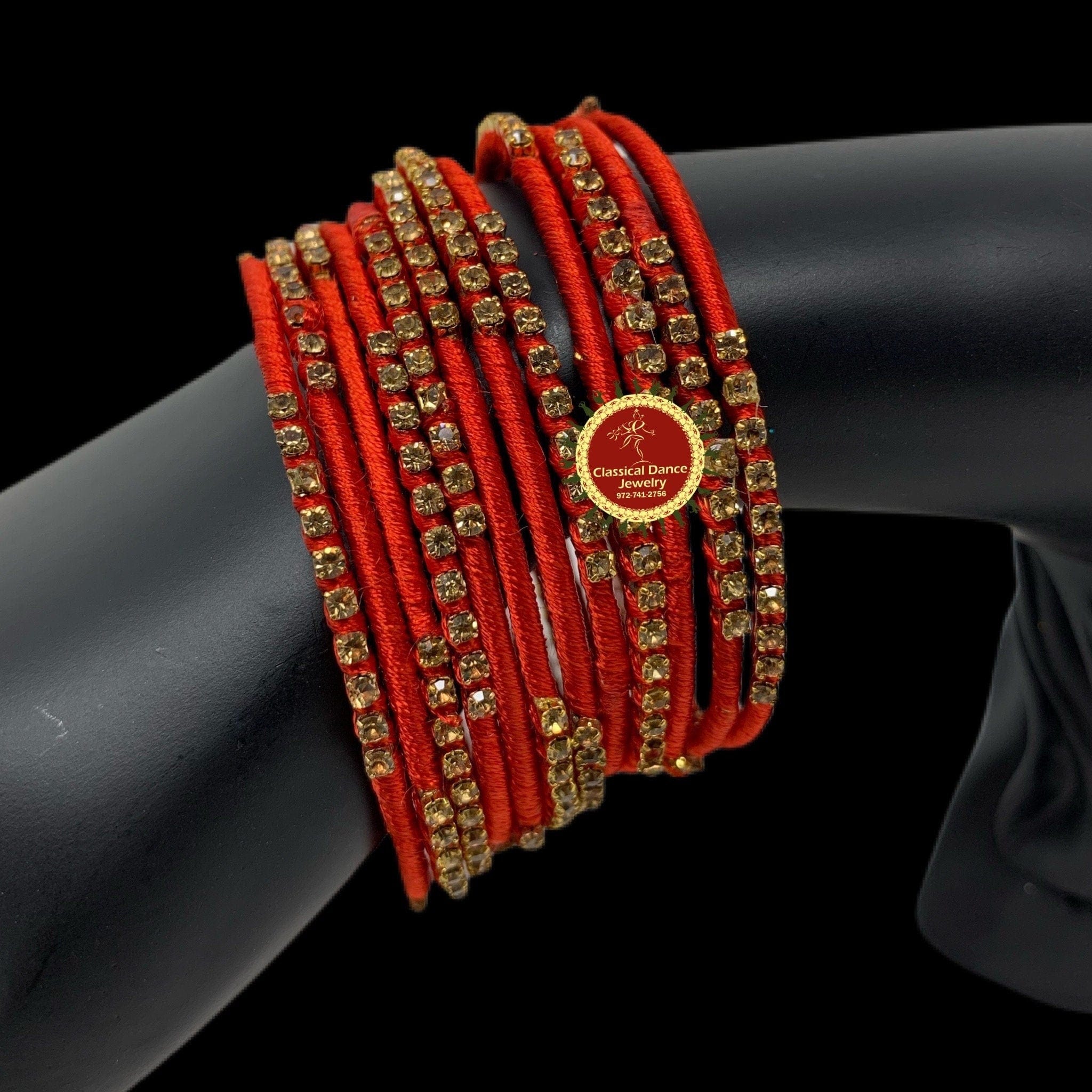 RED thread GOLD Stone Studded 12 Bangles Jewelry Set