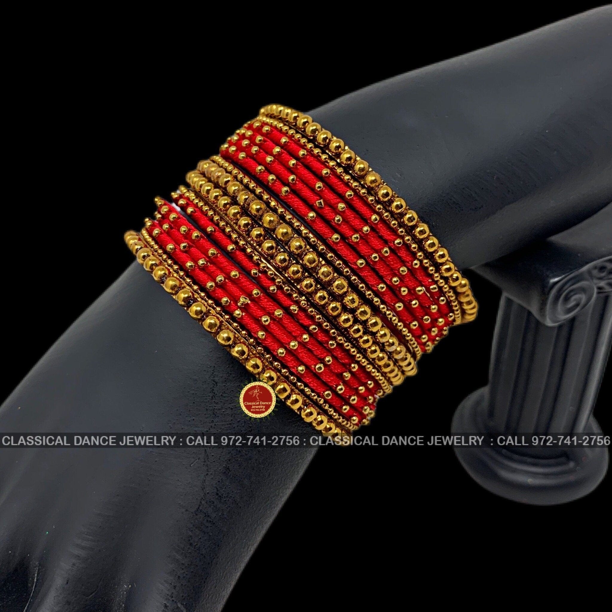 RED Thread GOLD Studded 16 Metal Bangles Jewelry Set