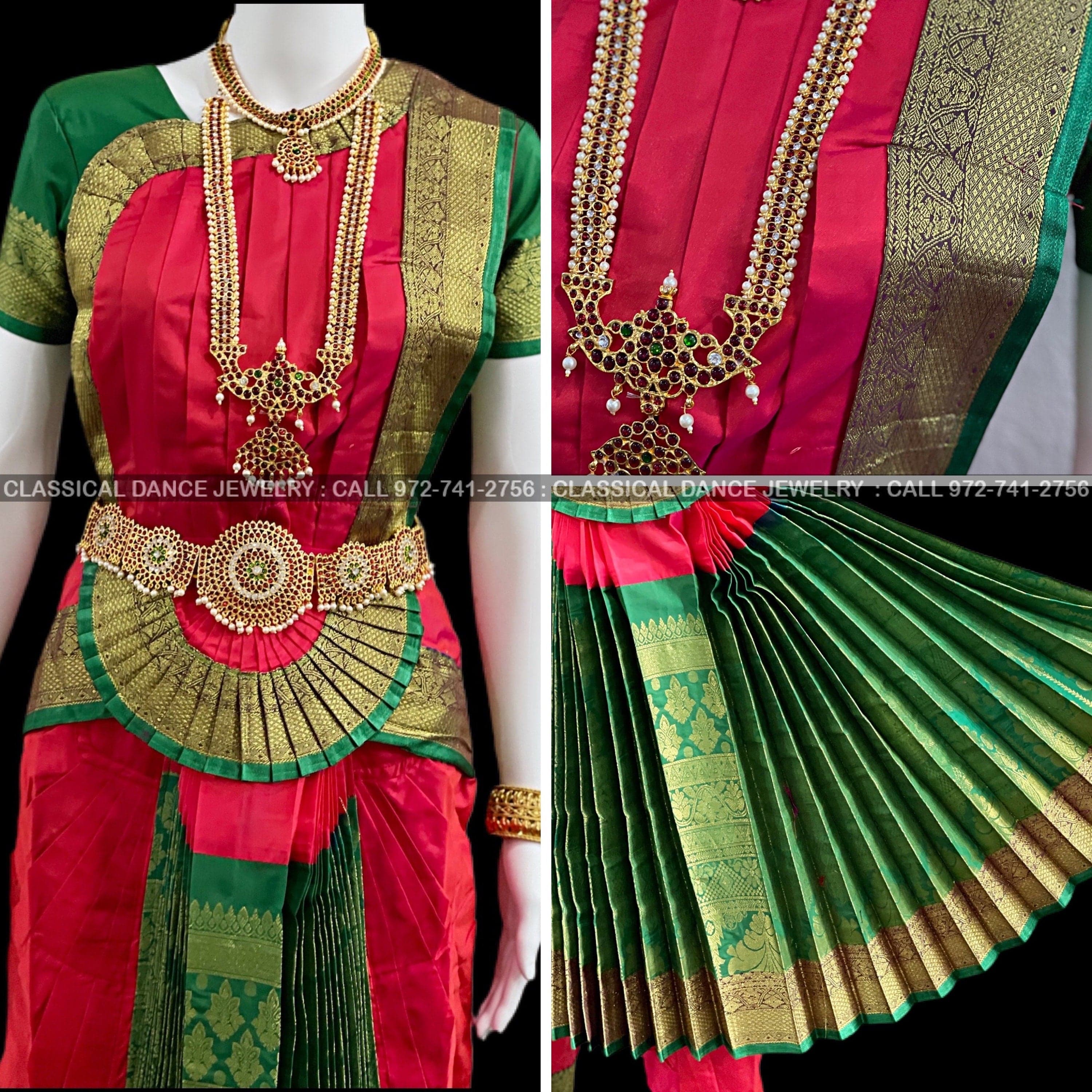 REDDISH PINK GREEN 34 inch Pant Length Bharatanatyam Dance Costume | Art silk, Dharmavaram kanchi | Classical Dance Jewelry REDDISH PINK GREEN 34 inch Pant Length Bharatanatyam Dance Costume | Art silk, Dharmavaram kanchi | Classical Dance Jewelry